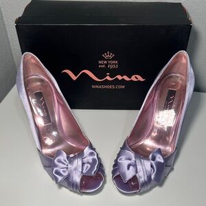 Nina Lavender Satin Peep-Toe Heels -Forbes